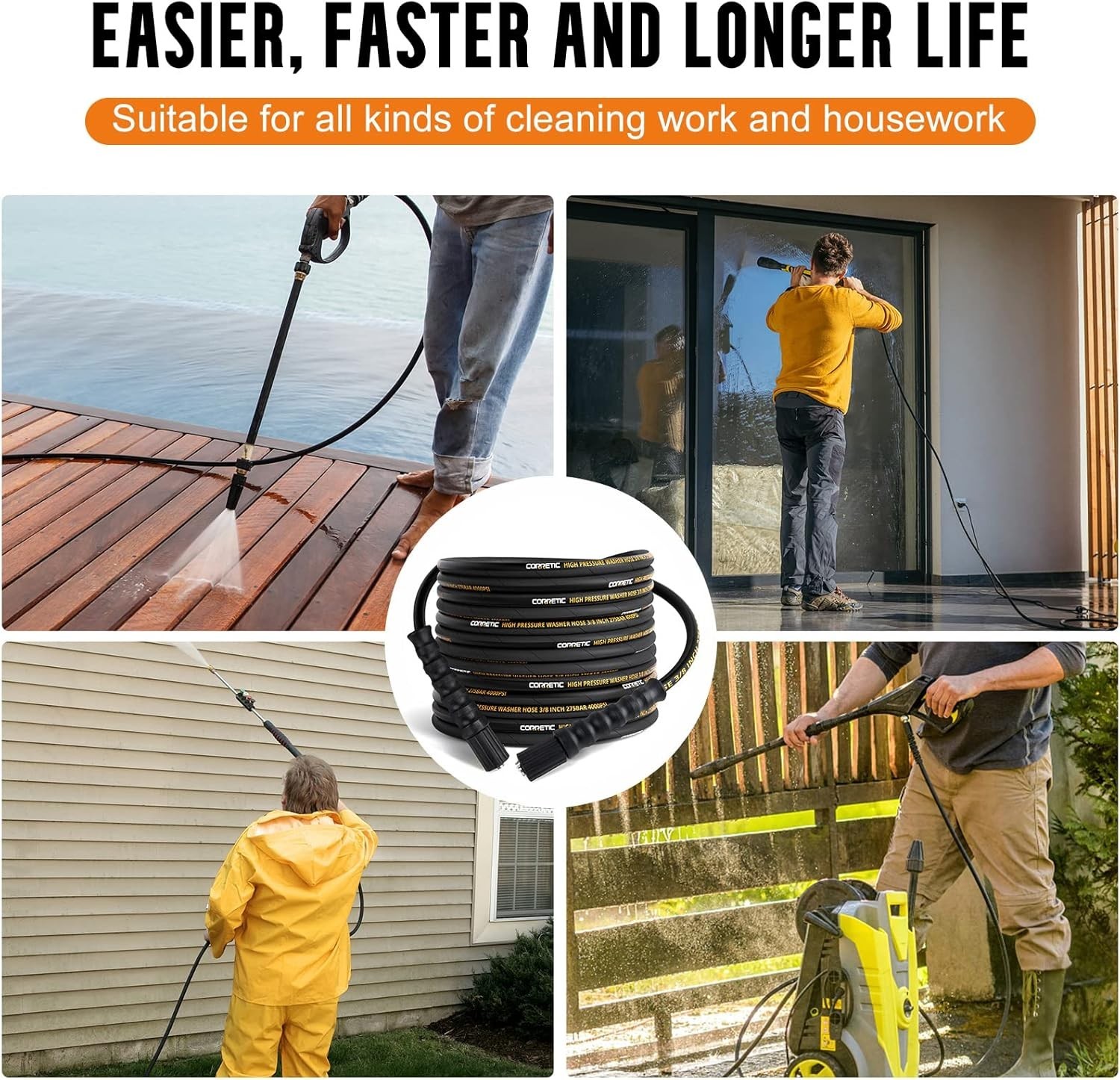 50ft Pressure Washer Hose 4000 PSI, Kink Resistant