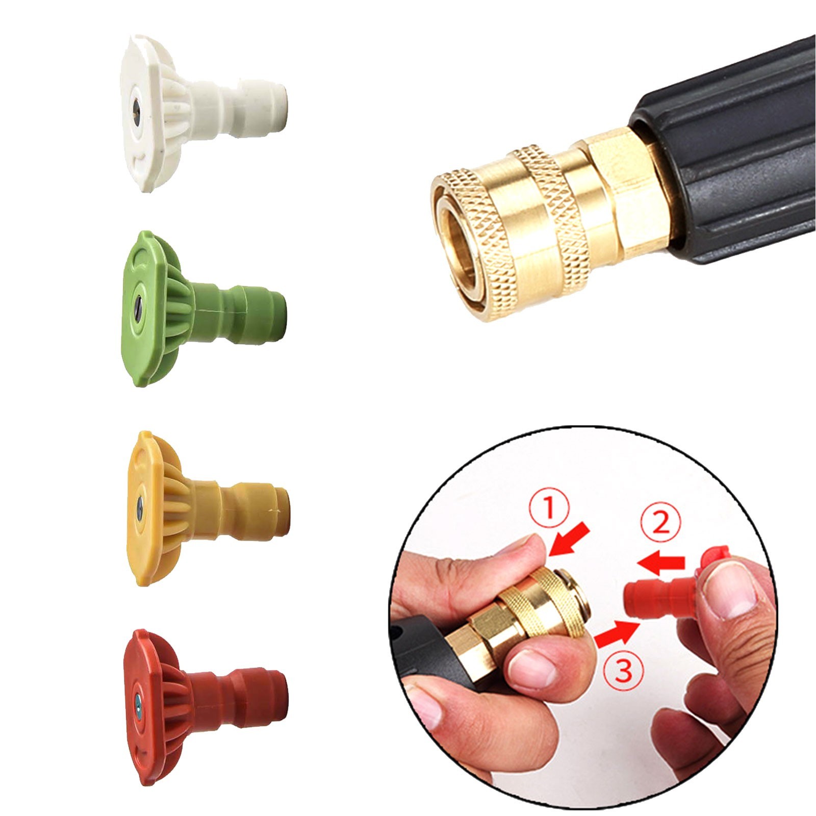 4PCS 1/4 inch Pressure Washer Nozzle Set with 0 15 25 40 Degree Brass Tips