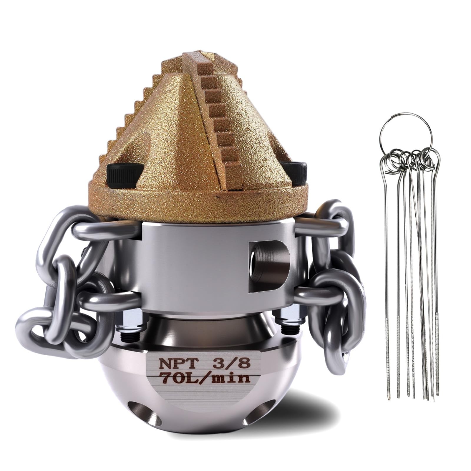 ZZHANFF 3/8 NPT Sewer Jetter Rotating Nozzle – 2.6 x 3 x 5.5 inches, silvery