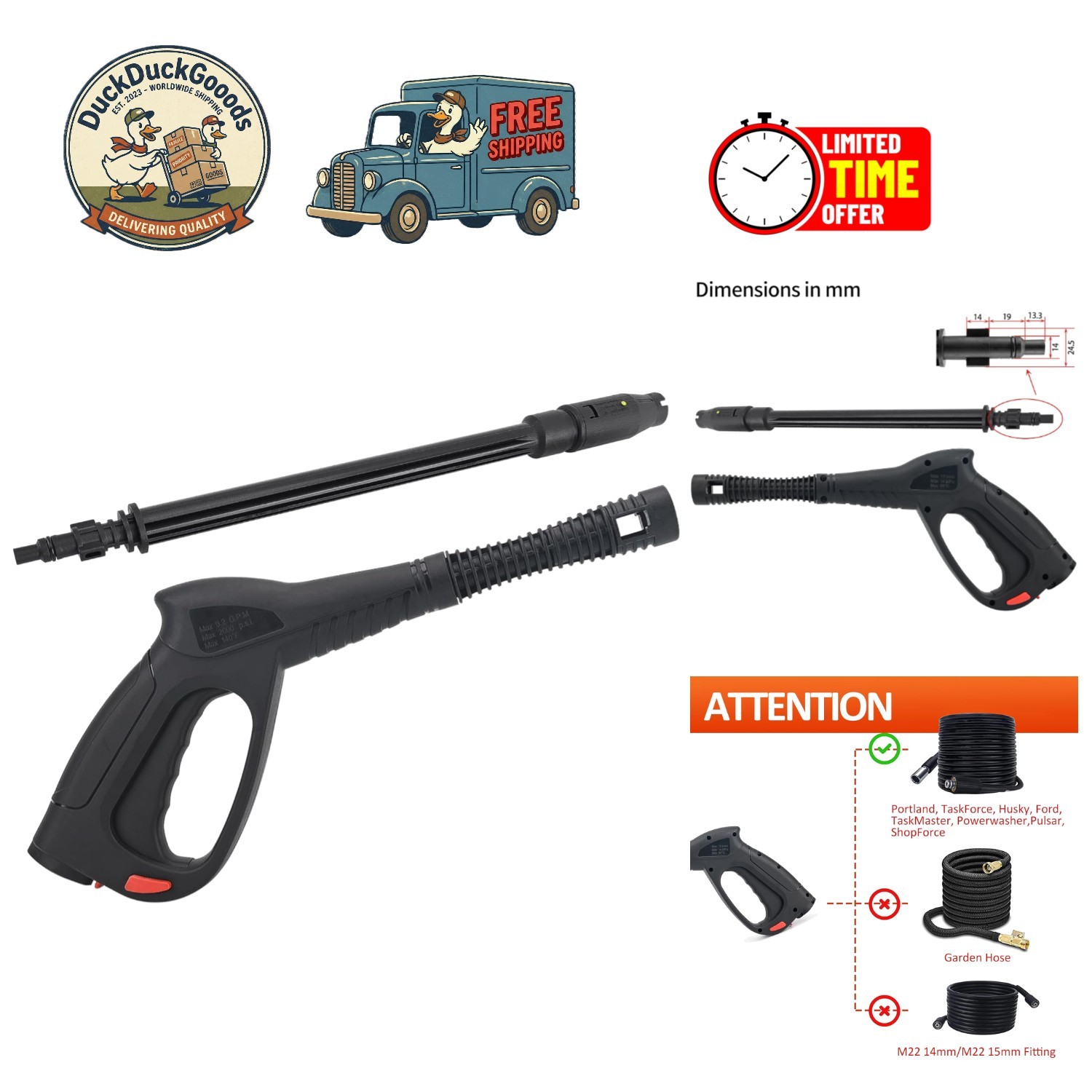 Replacement Pressure Washer Gun & Wand – High Performance 2000 PSI Spray Nozzle