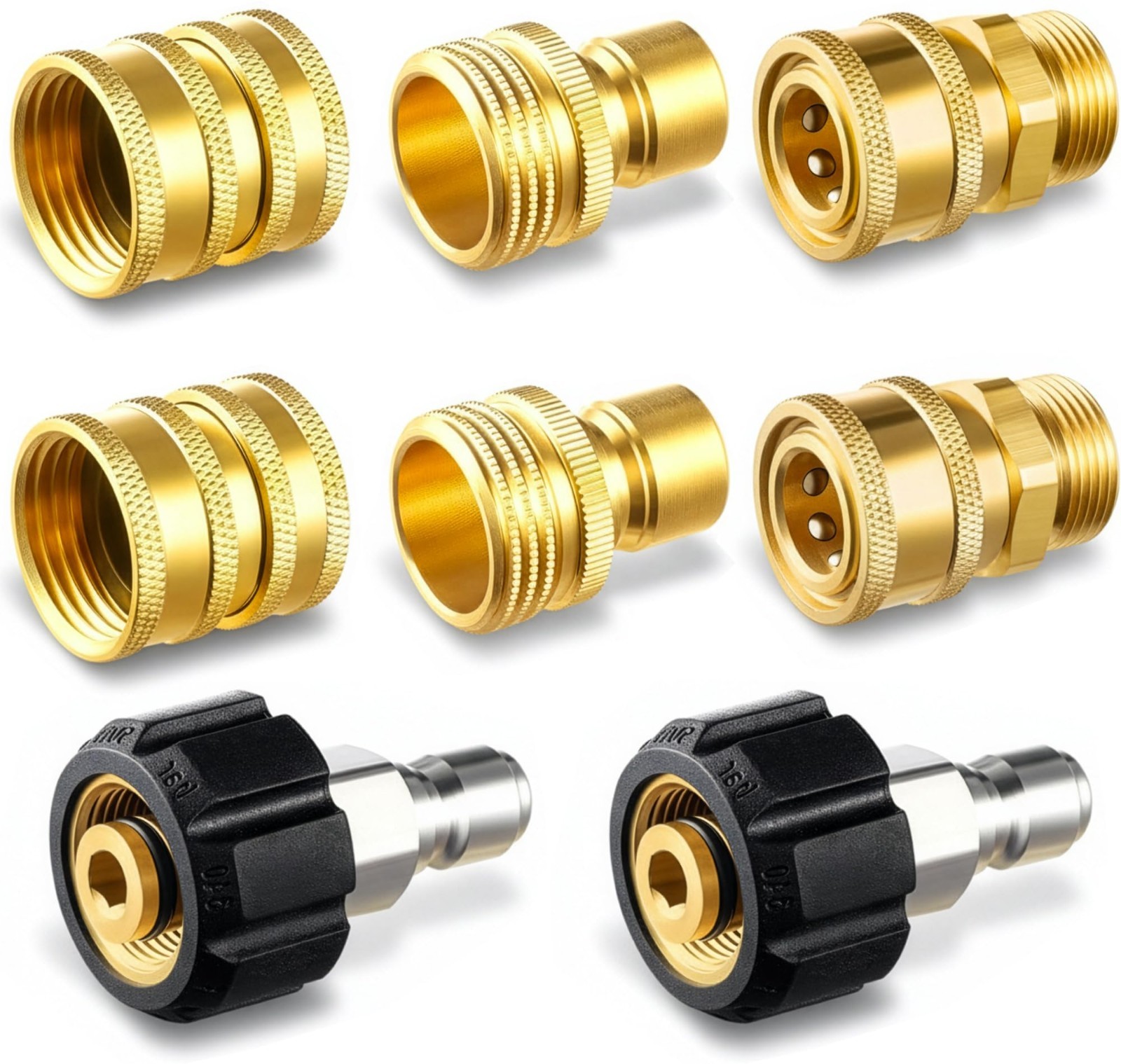 Pressure Washer Quick Connect Kit – M22 Brass Adapter Set, Swivel to 3/8″ Discon