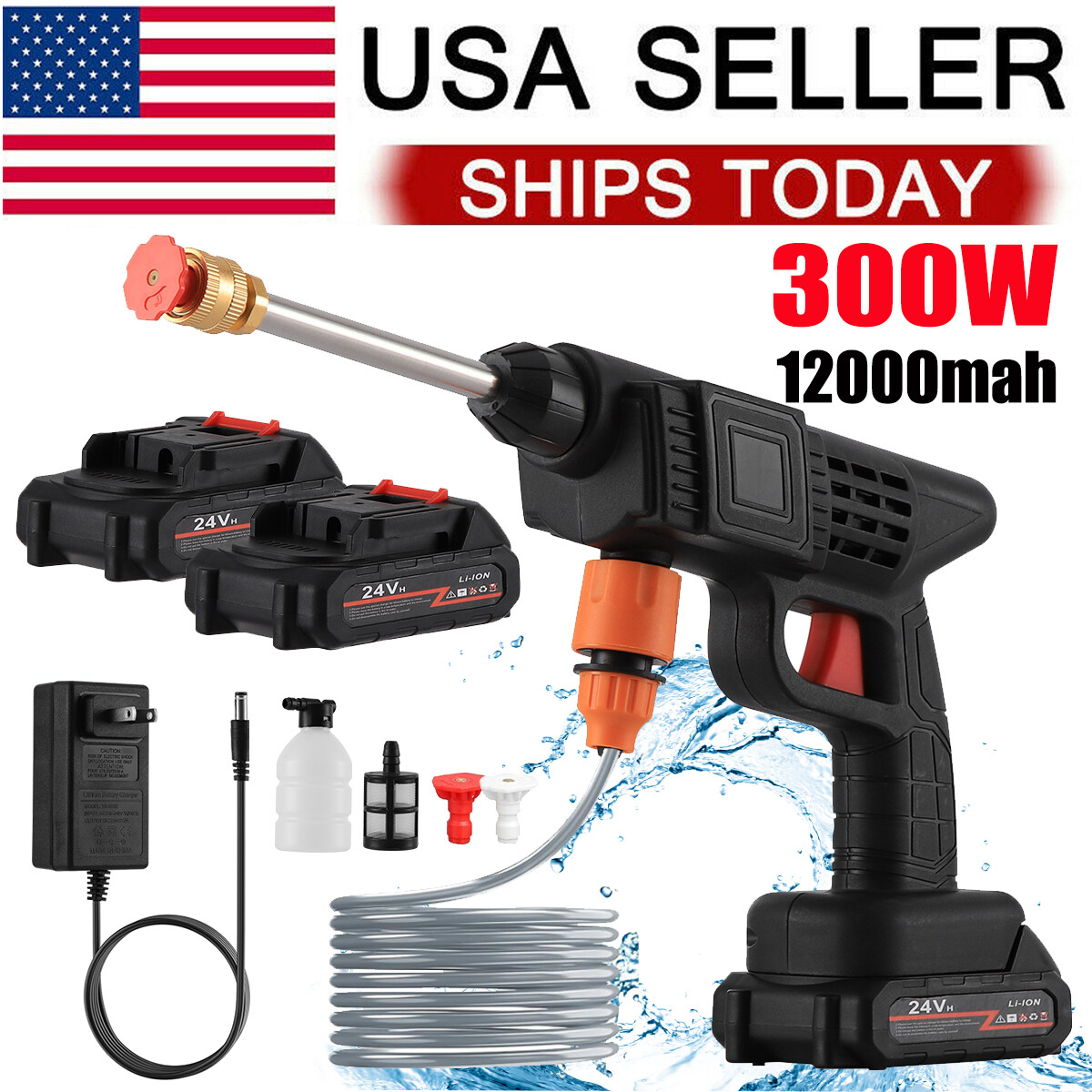 Portable Cordless Electric High Pressure Water Spray Gun Car Washer Cleaner Tool