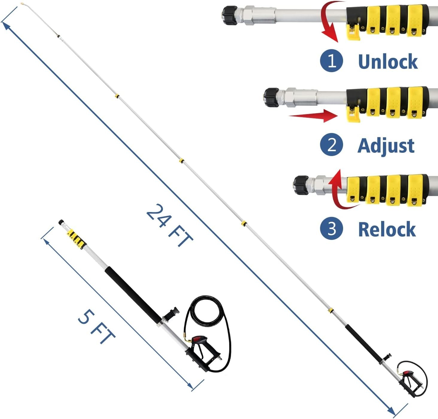 24 FT Pressure Washer Telescoping Wand with Power Washer Extension Wands, Bru…