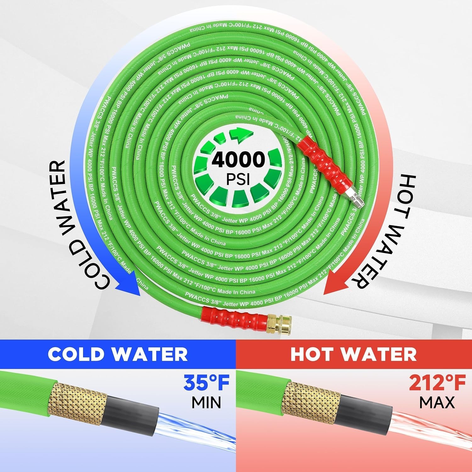 50 FT Rubber Power Washer Hose with M22 Fittings