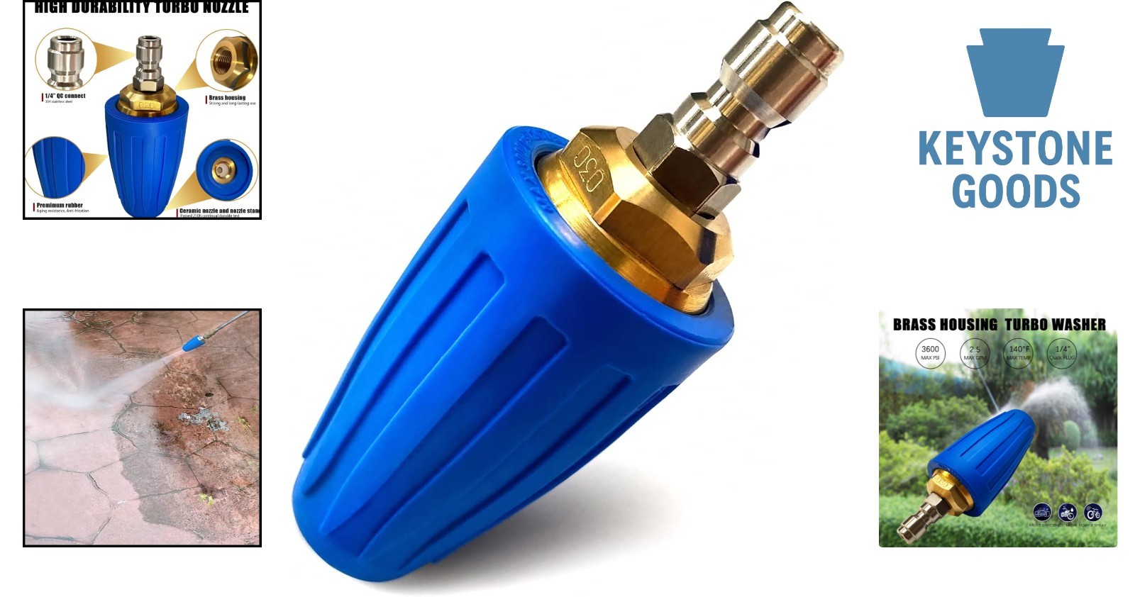 3600 PSI Rotating Turbo Nozzle for Pressure Washer – 1/4″ Quick Connect, Heav…