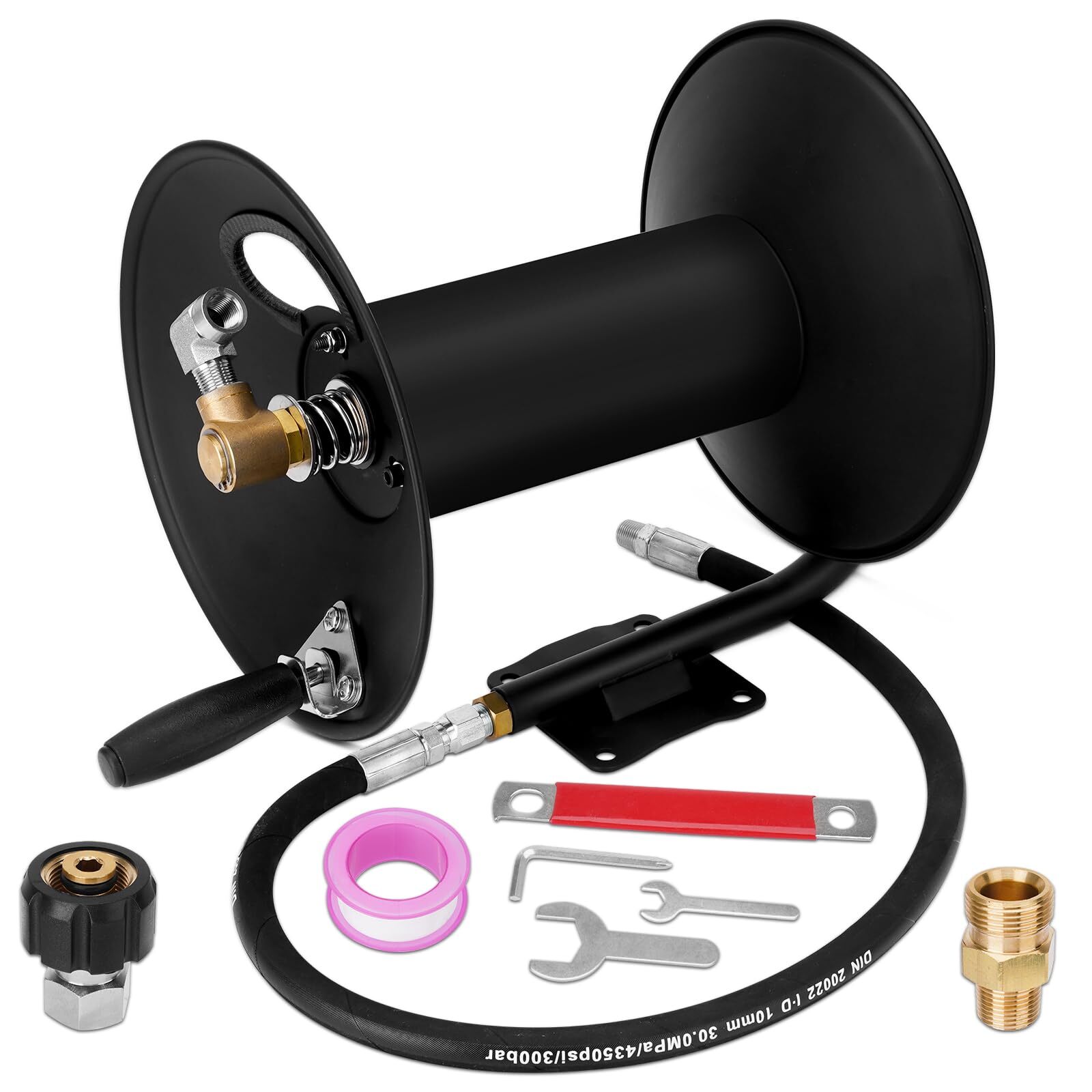 Pressure Washer Hose Reel, 100FT High Pressure Hose Reel with Hand Crank, 3/8″