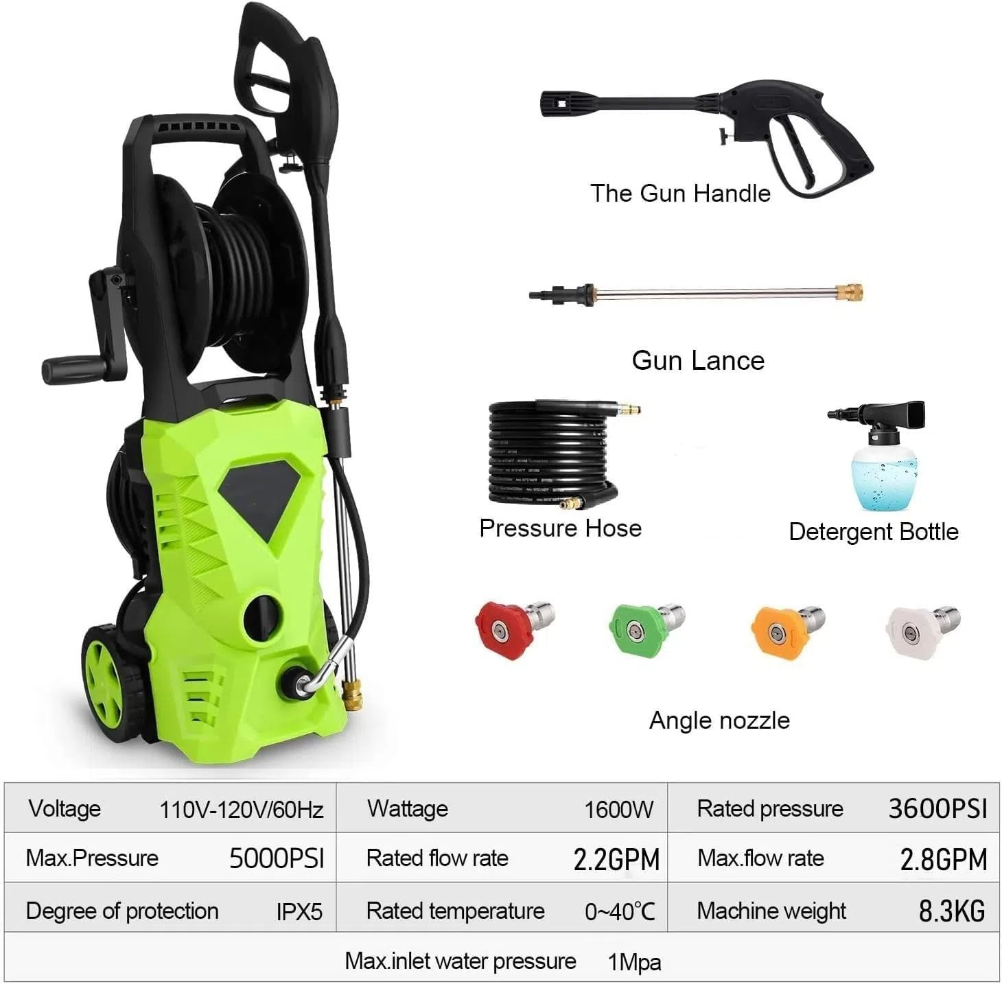 5000 PSI Electric Pressure Washer 2.8 GPM with Nozzles & Soap Bottle