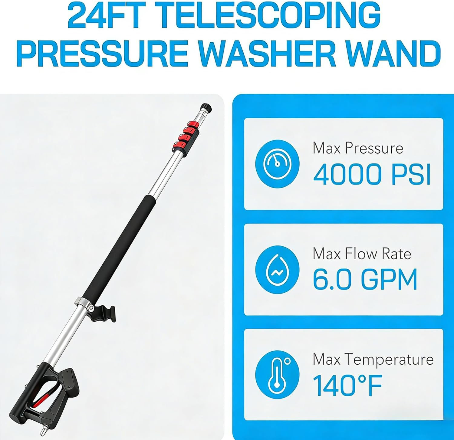 24 FT Telescoping Pressure Washer Wand, Power Washer Extension Wand with Brush H