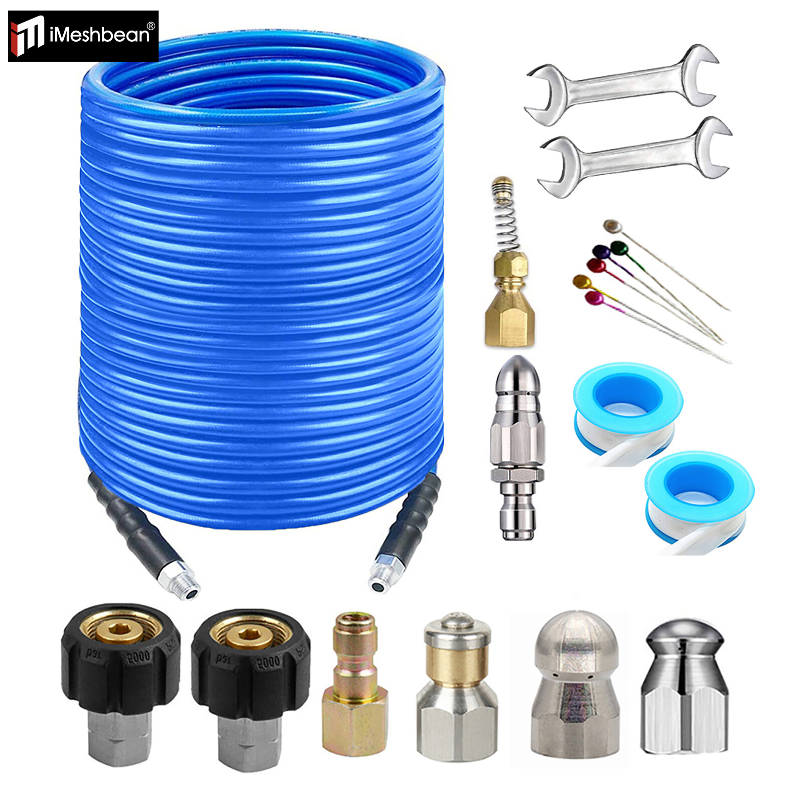 50’/150’/200′ 1/4″ Hose Sewer Line and Drain Jetter Kit w/ Sewer Nozzle&Adapters