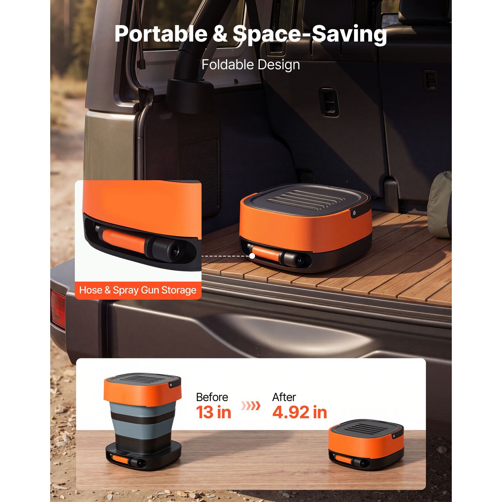 Foldable 109 PSI Washer: Cordless, 2.64 Gal, 3 Nozzles, Soft & Sponge Brushes