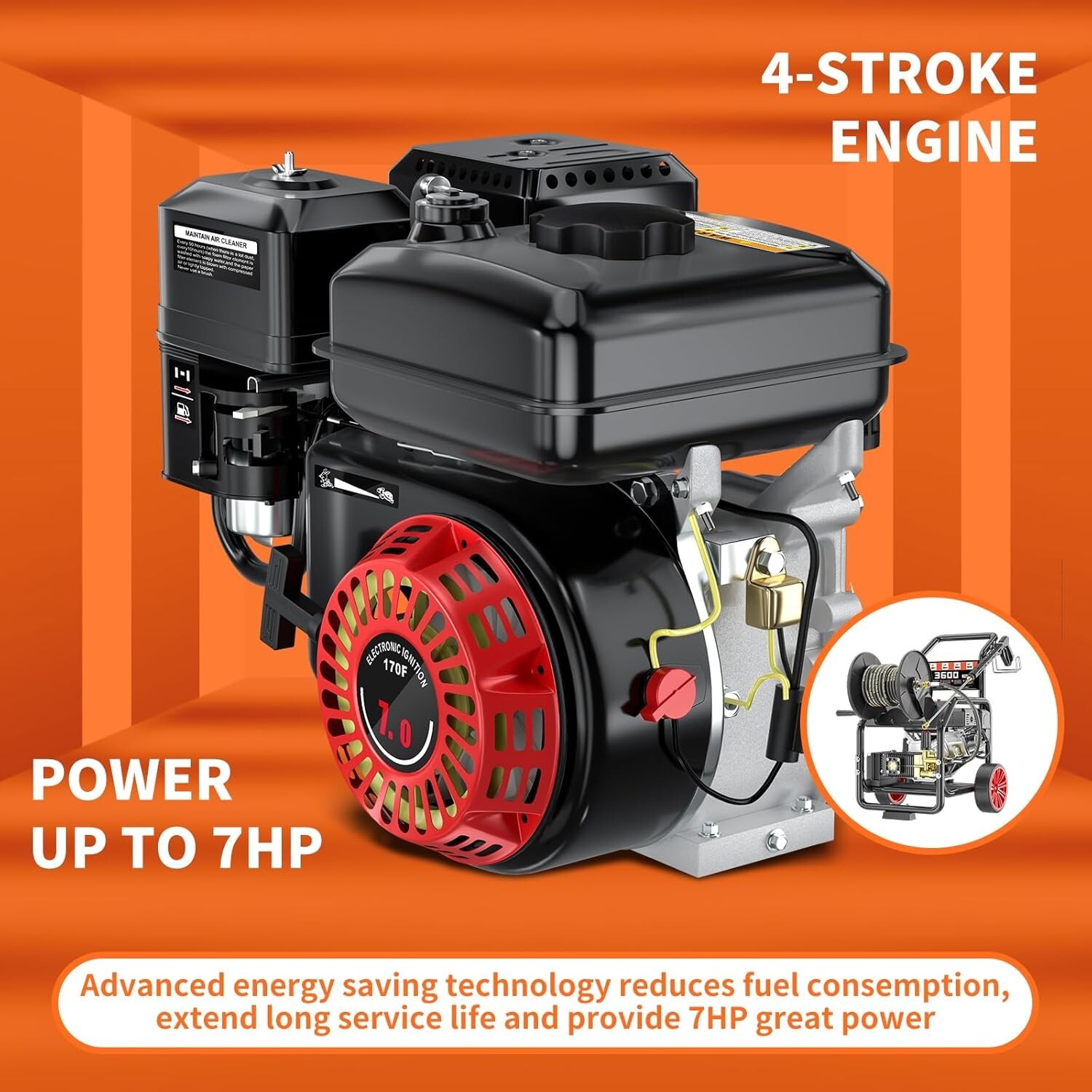 POHIR Gas Pressure Washer w/ Electric Start 50FT Hose 3600 PSI 3.3 GPM 5 Nozzles
