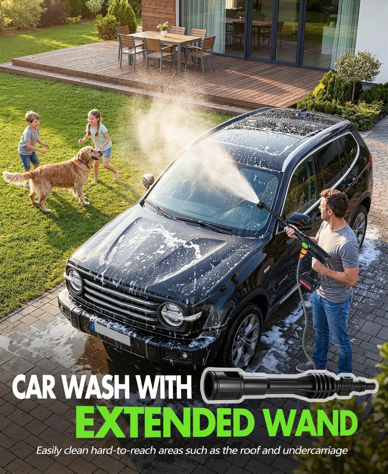 Portable Cordless Car Wash Tool – 6-in-1 Nozzle & Foam Cannon, Battery Operated