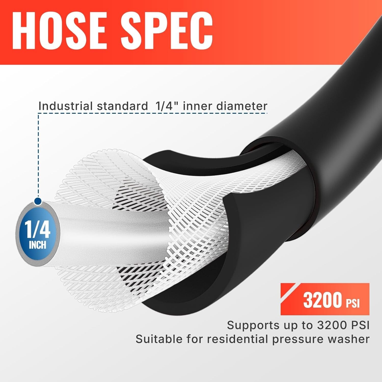 Manguera de hidrolavadora súper flexible de 50 pies x 1/4 in, resistente a torce