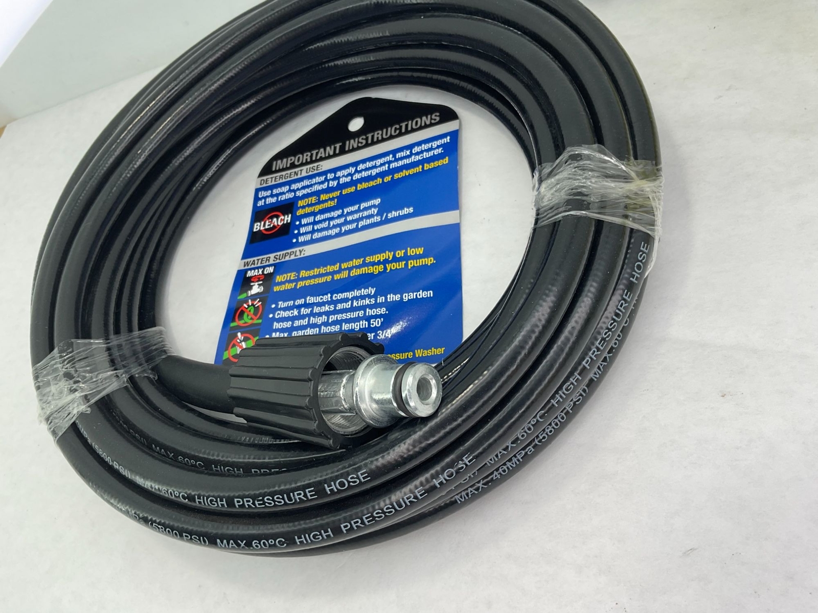 NEW 5M (16.4Ft) High Pressure Washer Replacement Hose M22 14 & Click Type Plug C