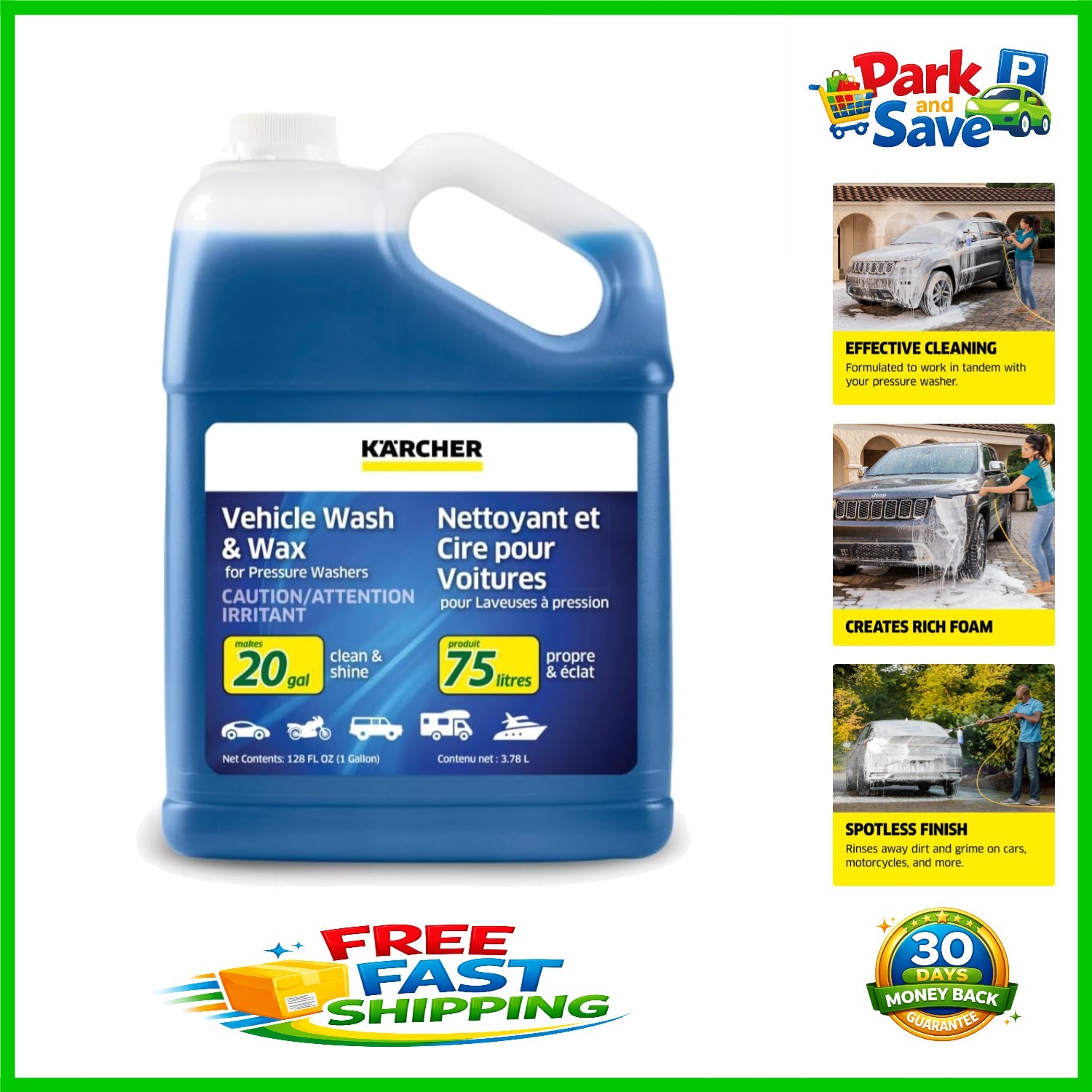 Kärcher Multi-Purpose Vehicle Wash and Wax – 20 Gallons per 128 oz – Made in USA