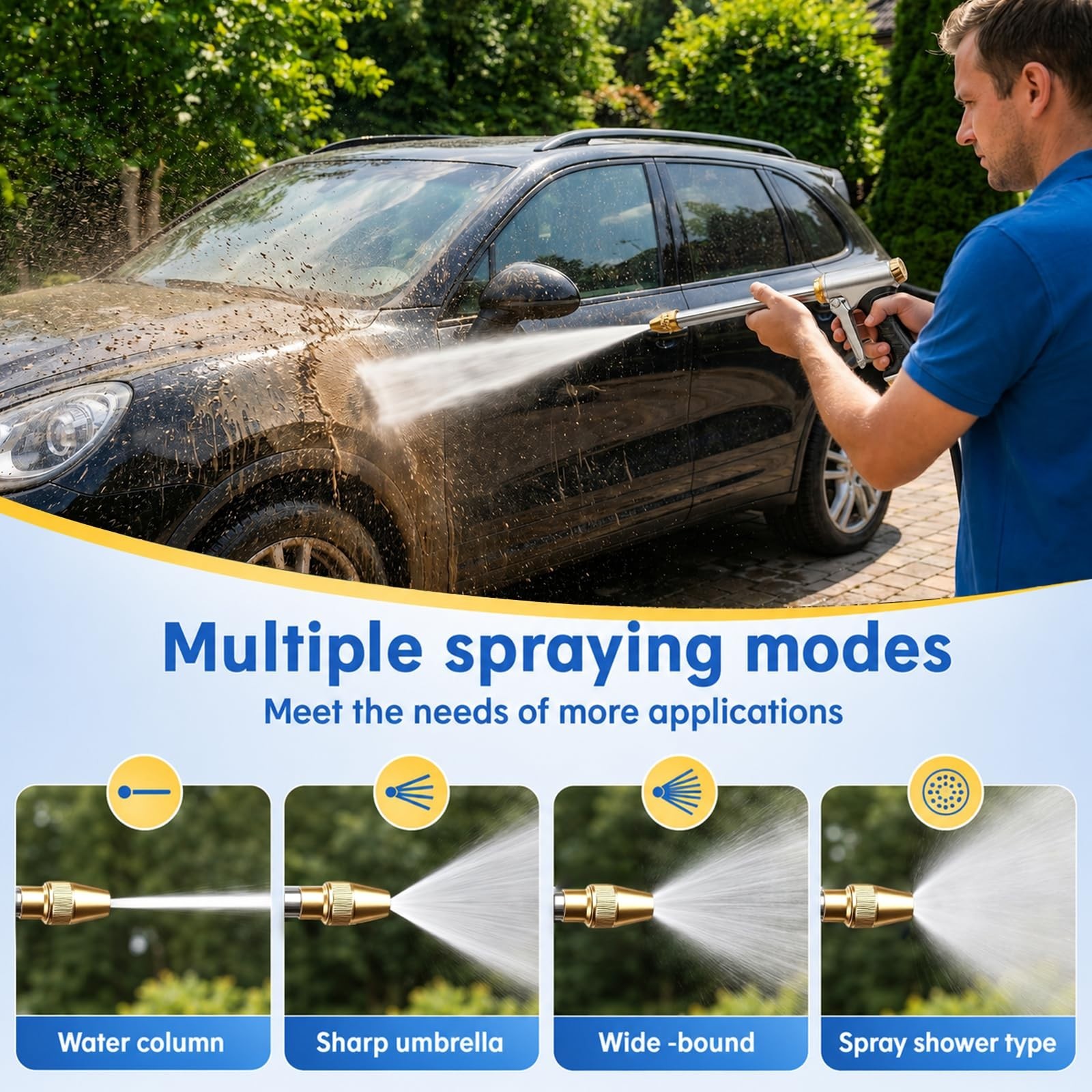 High-Pressure Hose Nozzle Gun – 3 Adjustable Spray Modes for Car & Garden Cleani