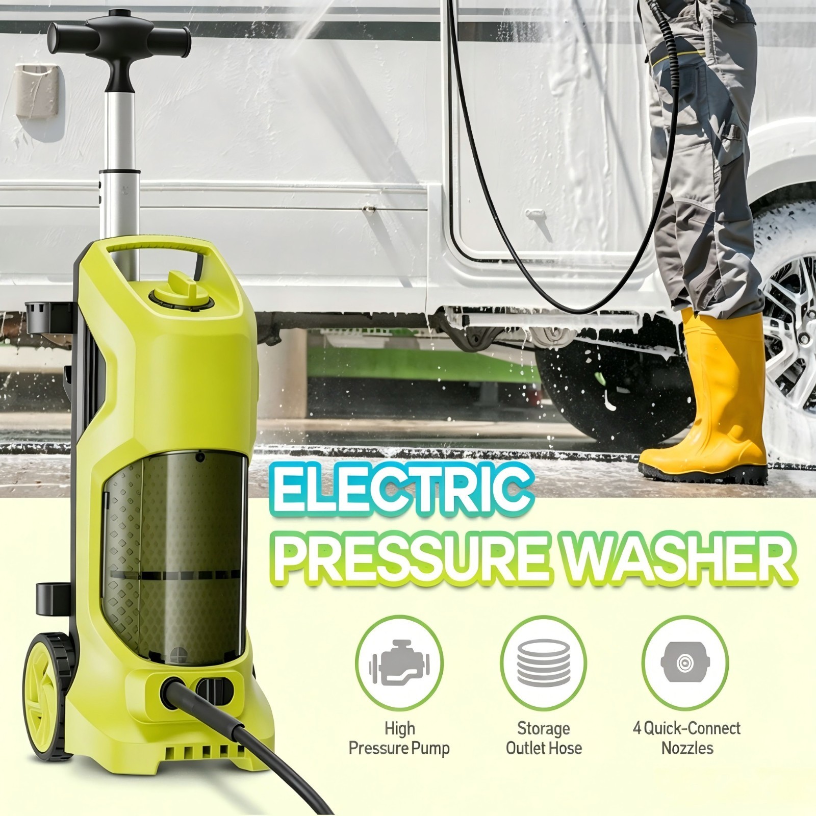 Pressure Washer 4200PSI 3.6GPM, Foam Cannon, Stainless Steel Lance, for Car