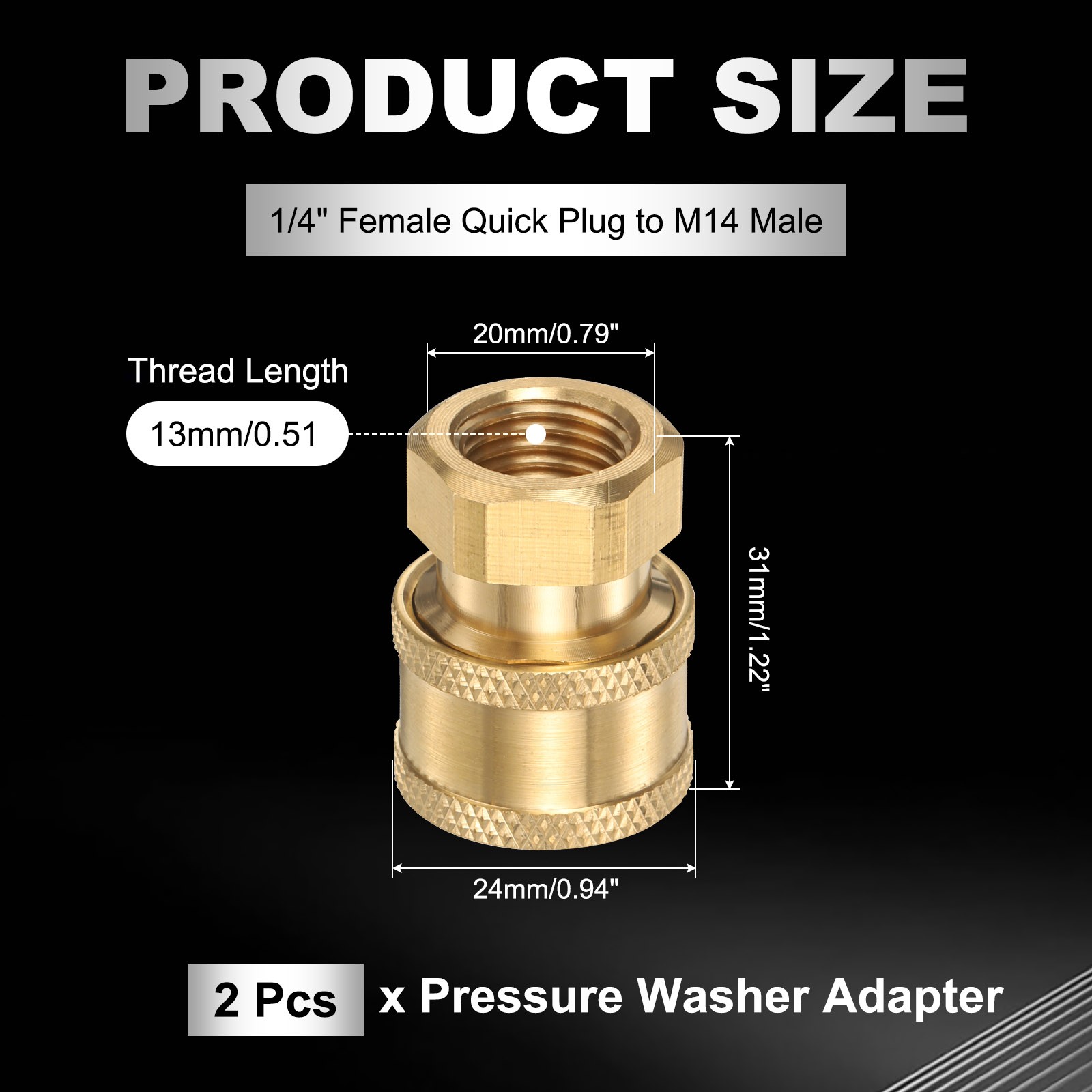 2Pcs Pressure Washer Adapter, 1/4″ Female Quick Plug to M14 Male Brass Concave