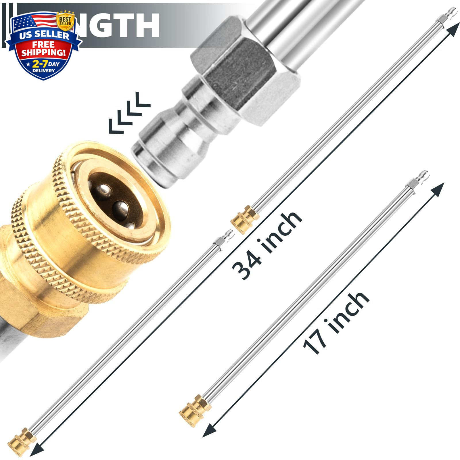 Pressure Washer Extension Wand, 2 Pack 17 Inch Stainless Steel Heavy Duty Wands