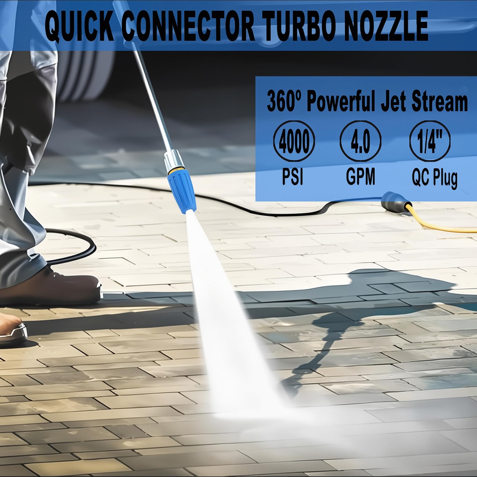 Turbo Nozzle for Pressure Washer, 4000 PSI Rotating Turbo Nozzle 1/4″ Quick C…