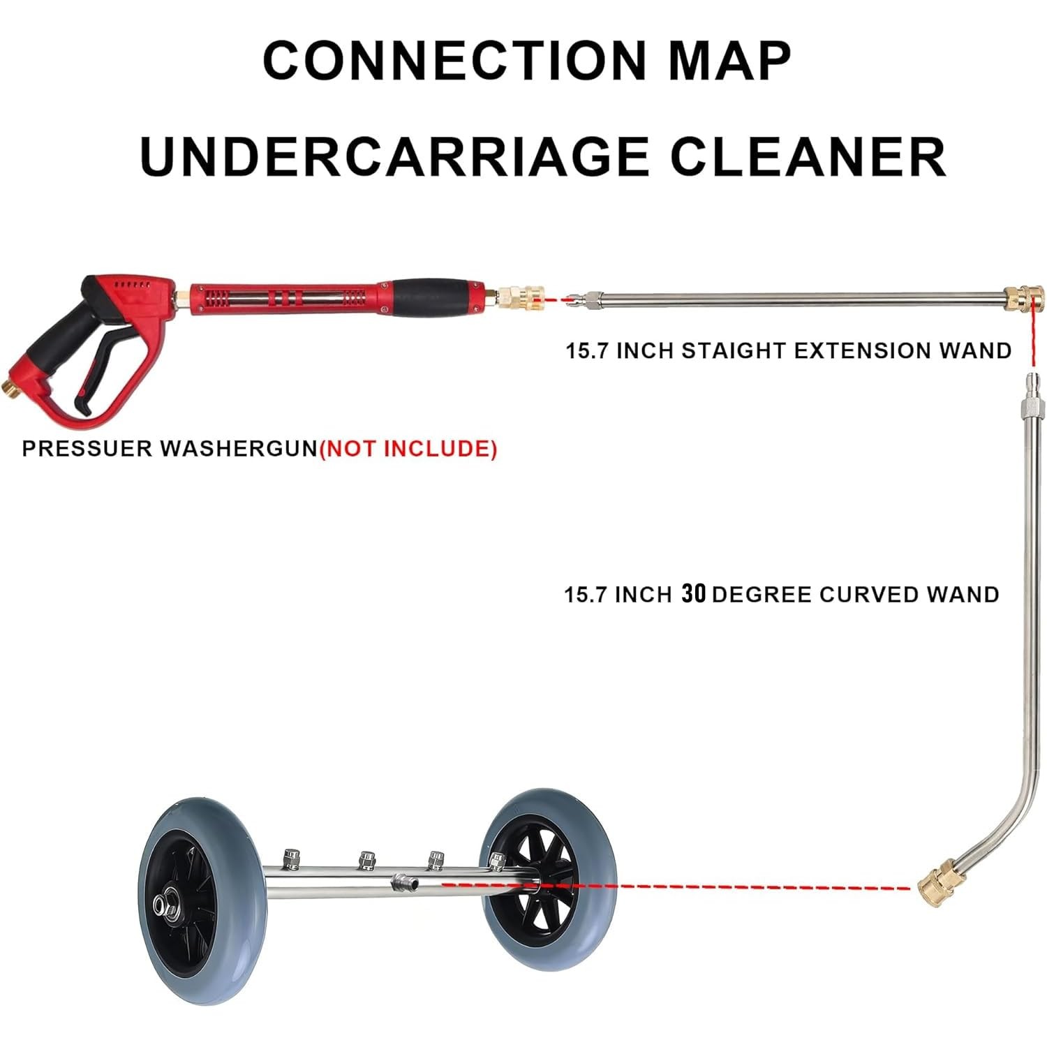 Undercarriage Pressure Washer Attachment 16 Inch With Extension Wand 4000 PSI