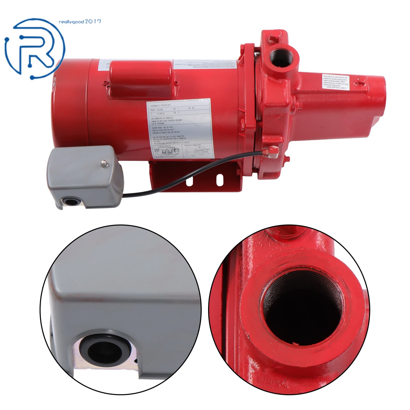 602208 1 HP 23 GPM Dual Voltage 115/230 Volt Cast Iron Shallow Well Jet Pump Red