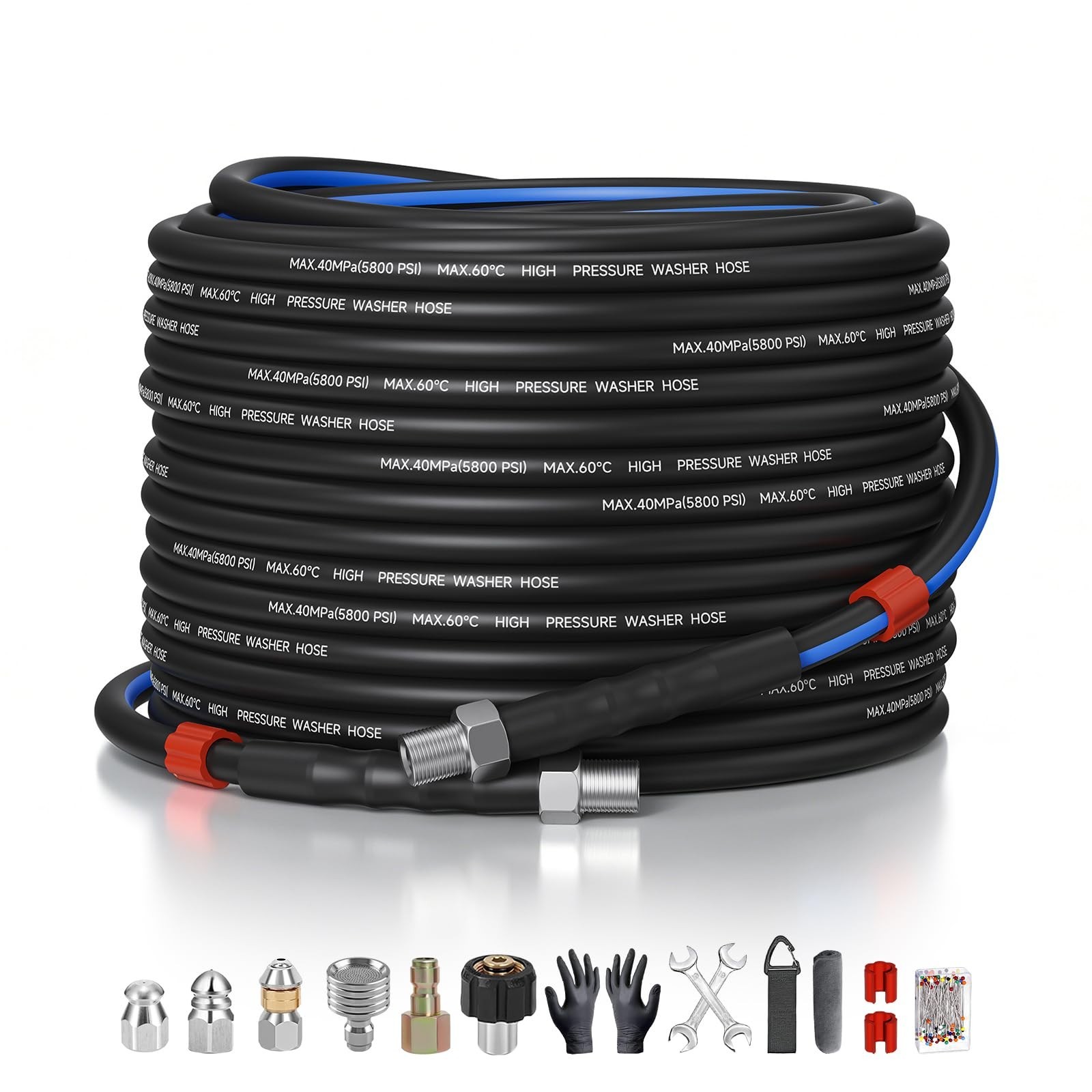 Sewer Jetter Kit for Pressure Washer 50ft 5800 PSI Drain Hose Nozzle