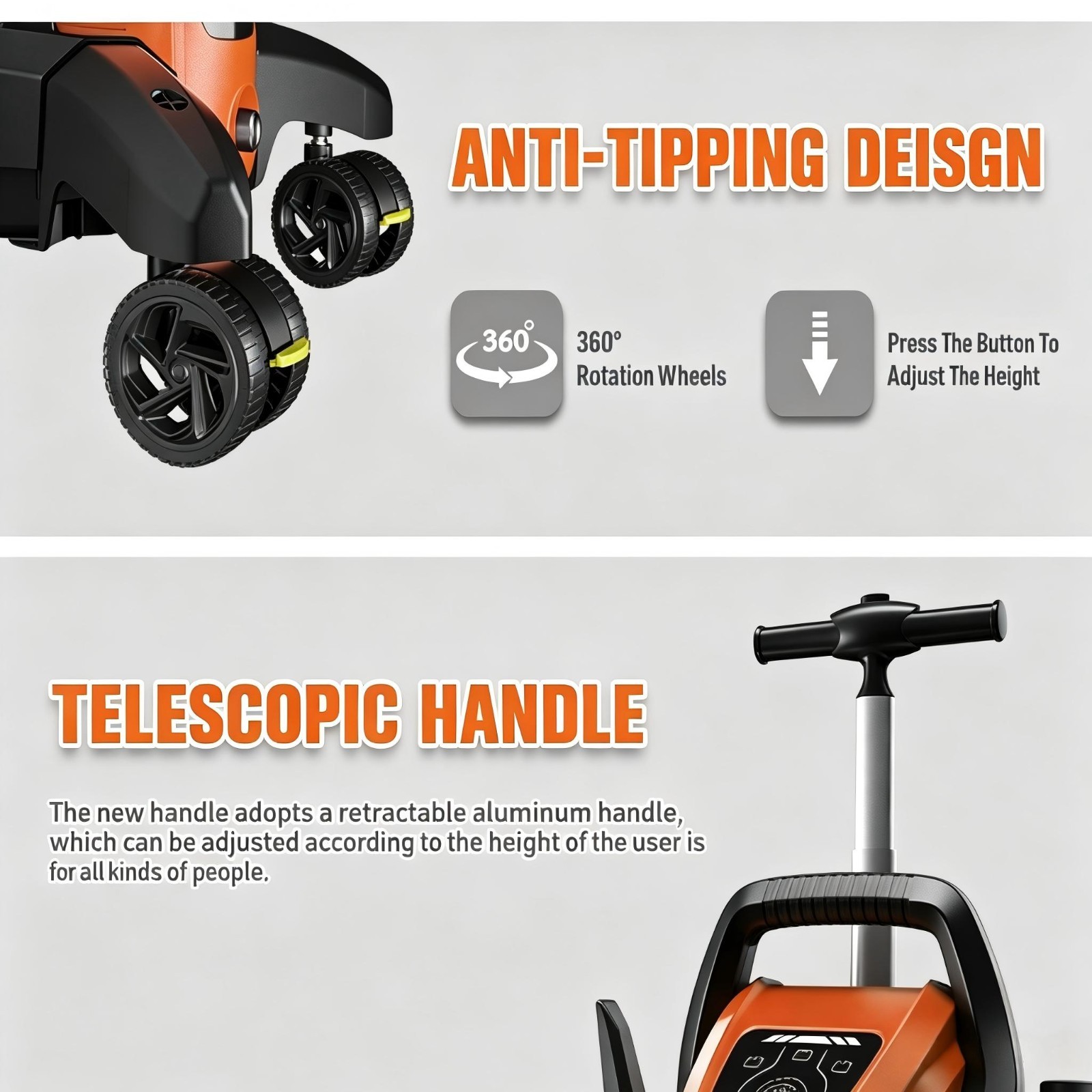 Pressure Washer 4500PSI 3.9GPM, 15-Level Touch, 4 Wheels, 4 Nozzles, for Car