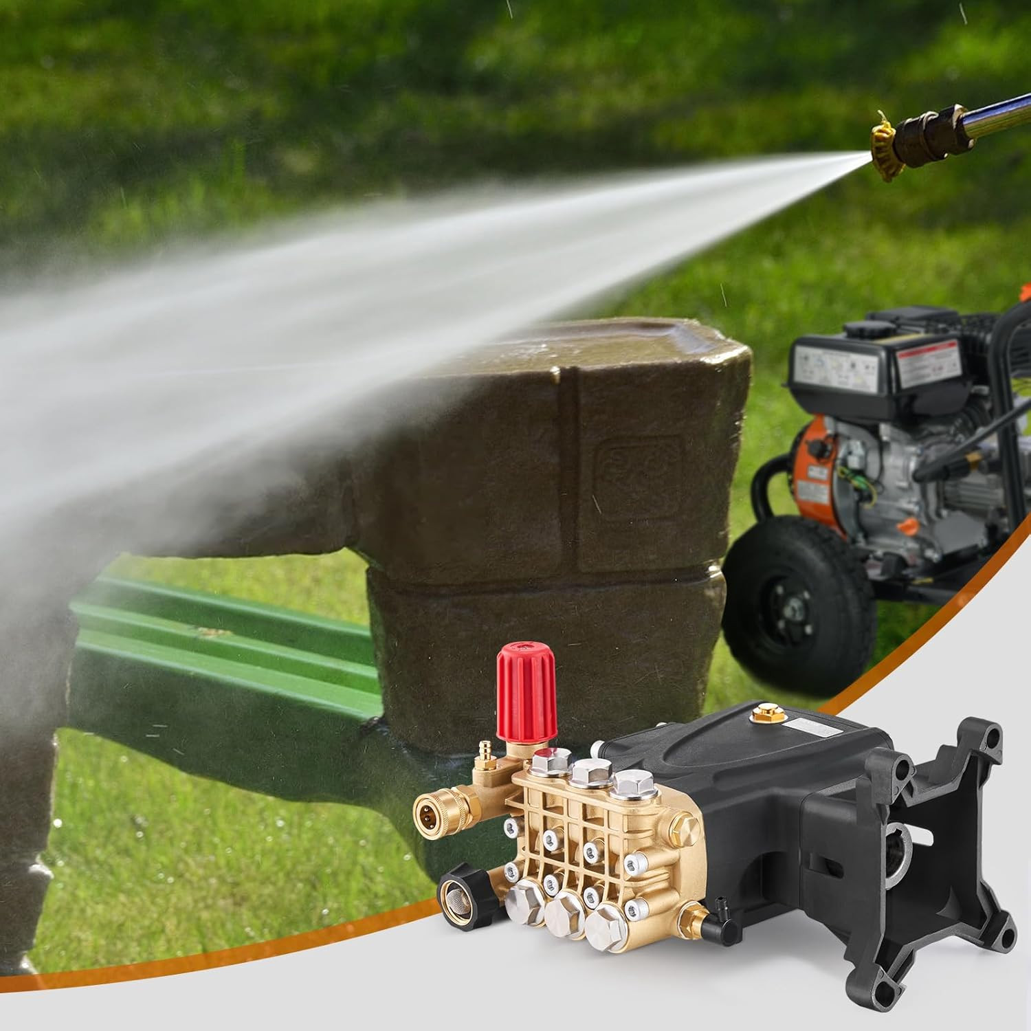Pressure Washer Pump, 1″ Shaft Horizontal Triplex Plunger, 4000 PSI, 4.0GPM, Rep