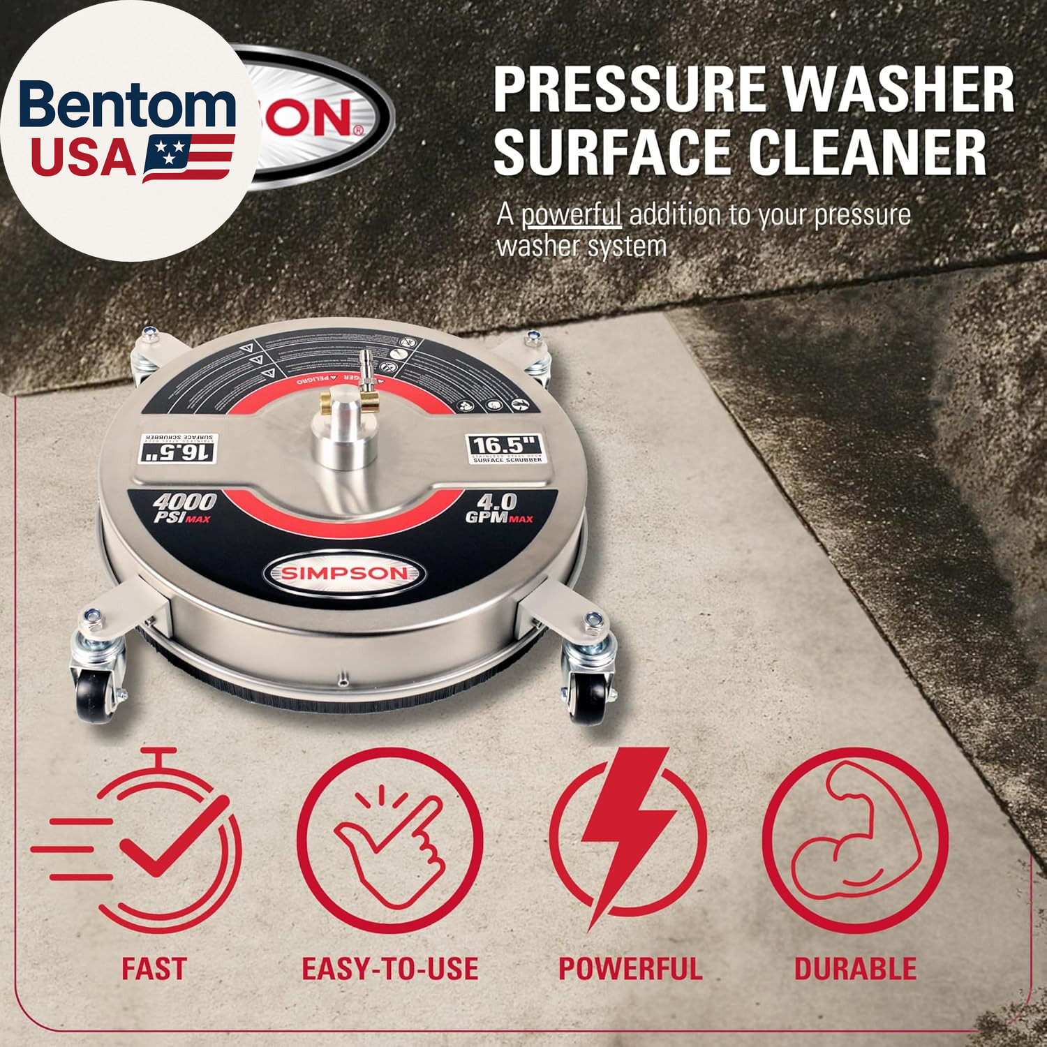 Cleaning Universal 16.5″ Pressure Washer Surface Cleaner, Stainless Steel, for G