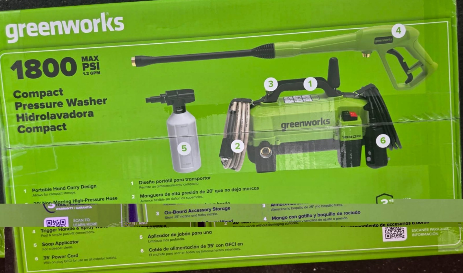 Greenworks 1800 PSI (1.2 GPM) Electric Pressure Washer NEW