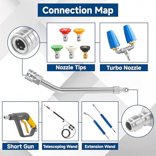 Pressure Washer Extension Wand-30°, 90°, 120° Gutter Cleaner Attachment Kit