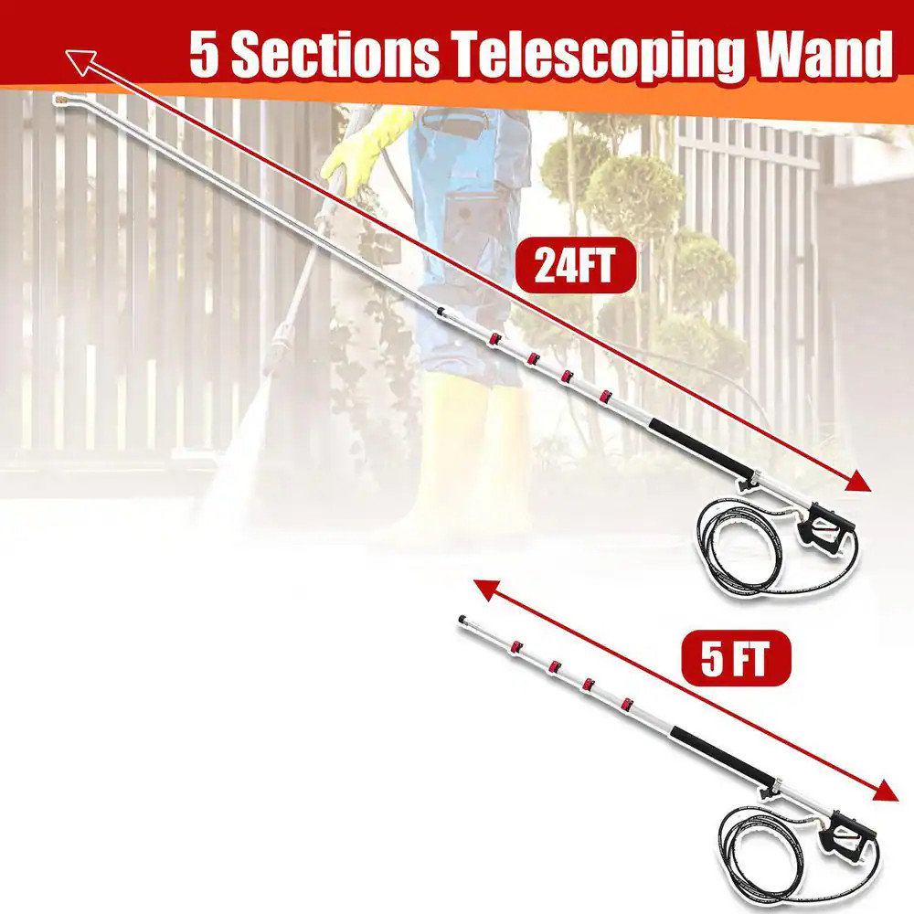 24 Ft. Telescoping Pressure Washer Extension Sprayer Wand Telescopic Gutter Clea