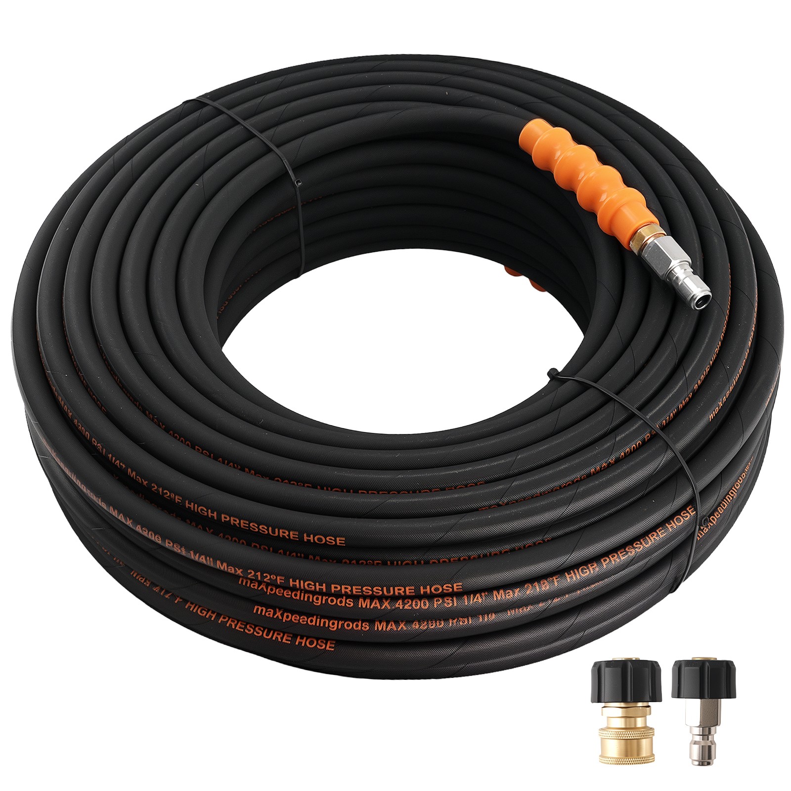 150 Feet Pressure Washer Hose 1/4″ 4200PSI Steel Braided Rubber with Adapters