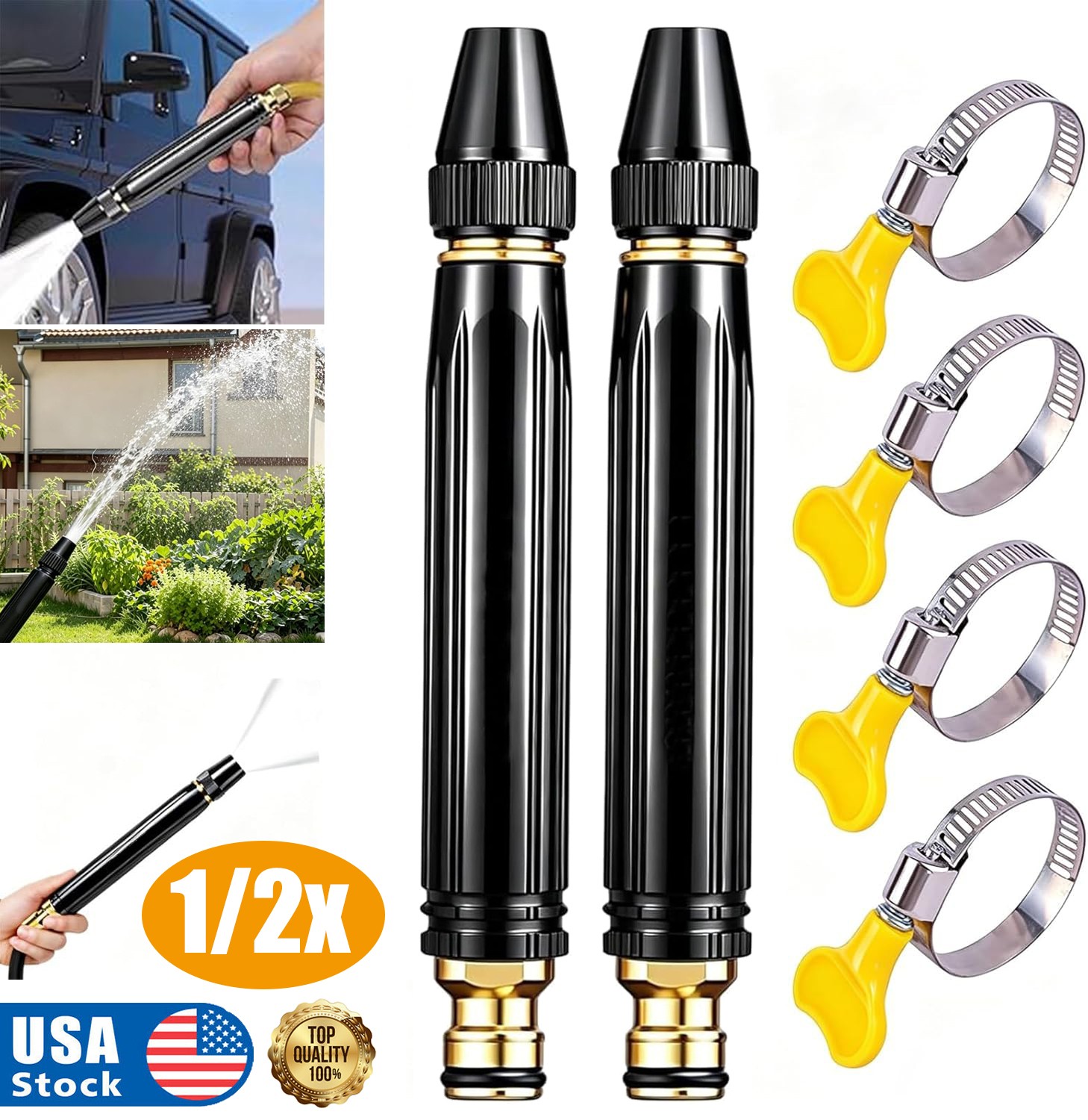 1/2Set High Pressure Hose Nozzle Water Gun for Car Wash Garden Pressure Booster