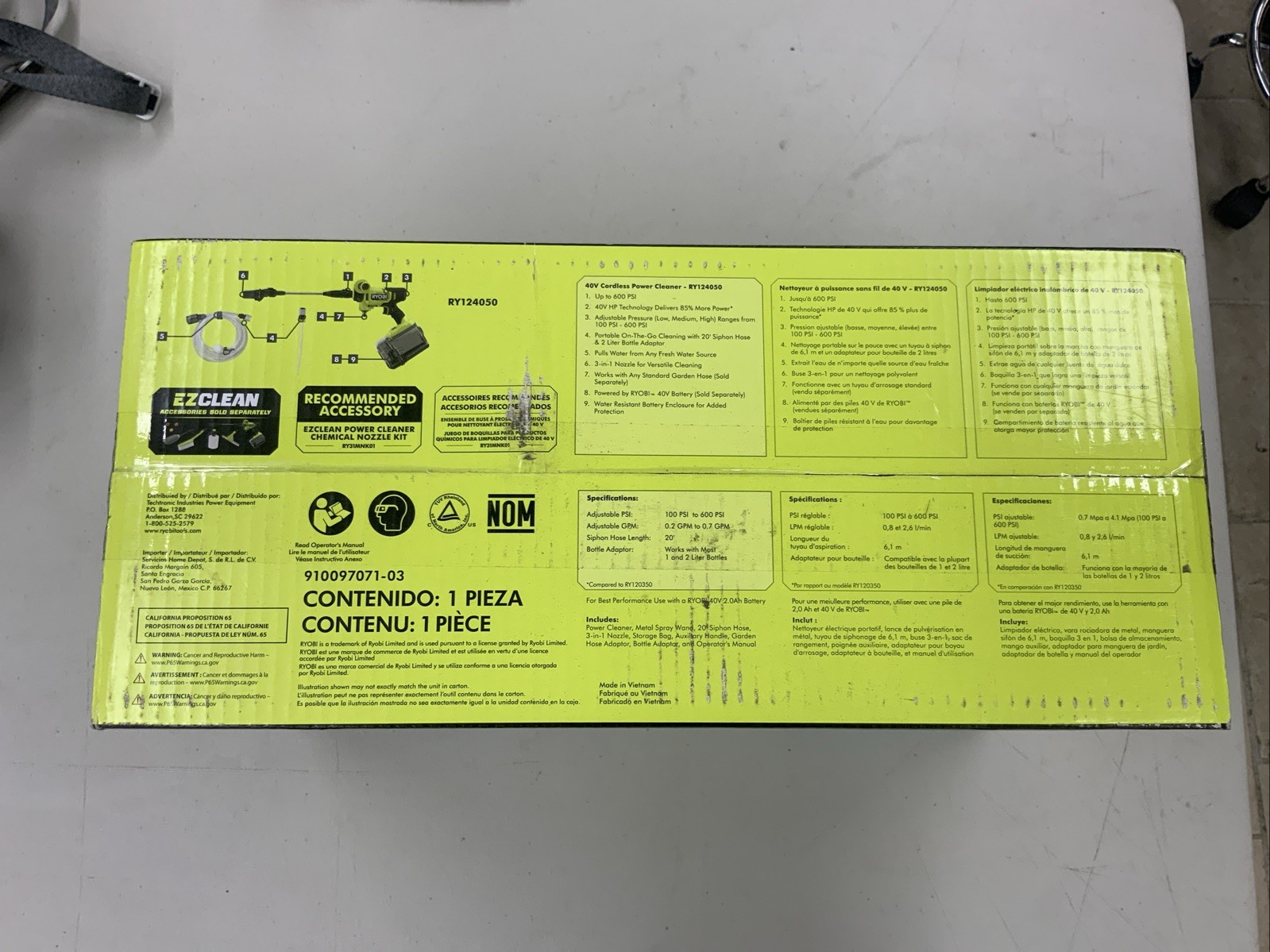 Ryobi 40v 600 PSI EZClean Cordless Power Cleaner RY124050VNM Tool Only OPEN BOX