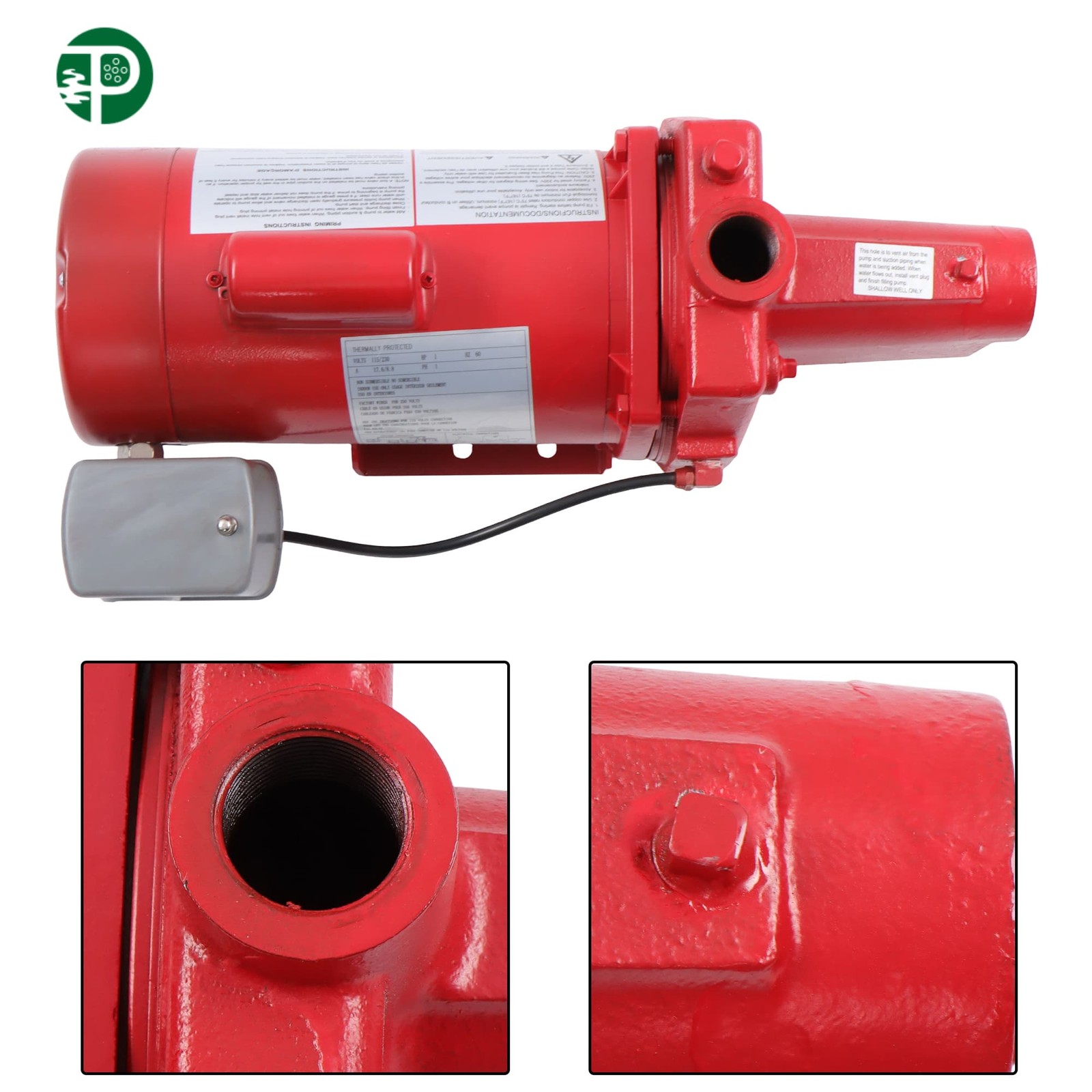 Shallow Well Jet Pump Cast Iron 1 HP 23 GPM Dual Voltage 115/230 Volt Red 602208