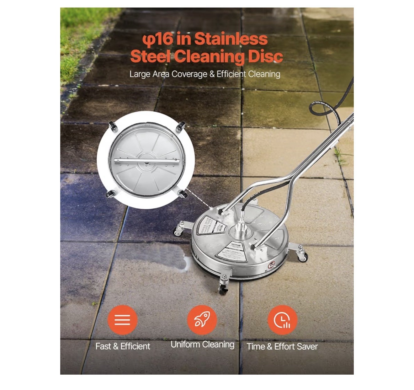 VEVOR 18″ Pressure Washer Surface Cleaner 4000PSI Stainless Steel w/ Dual Handle