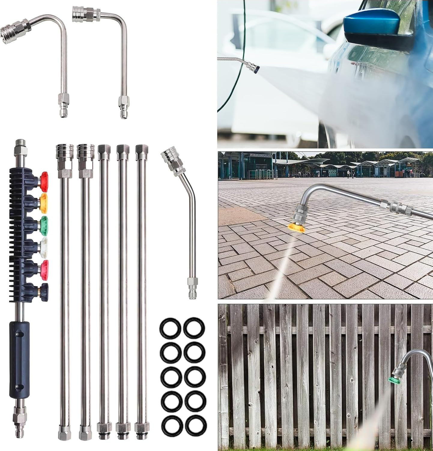 9 Pack Pressure Washer Extension Wand, Stainless Steel Power Washer Lance with 6