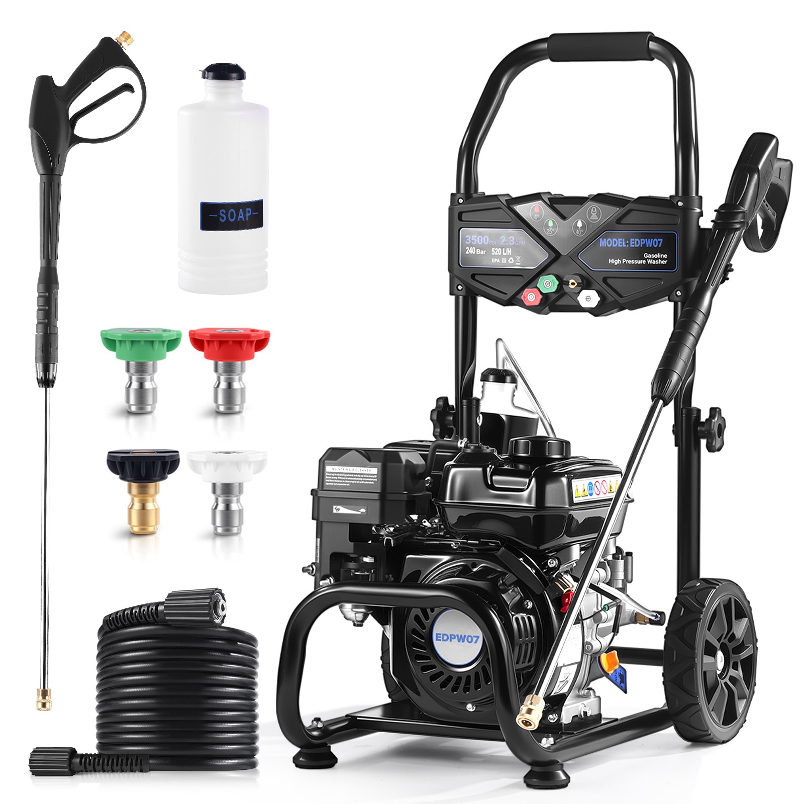 Efurden Gas Powered Washer 3500 PSI 2.3 GPM Aluminum Pump 4 Nozzles for Cars