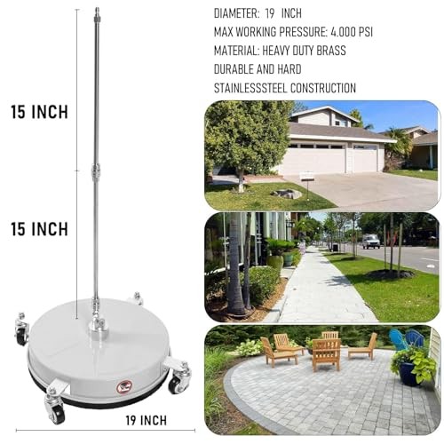 19″ Pressure Washer Surface Cleaner 4 Wheels 4000 PSI Stainless