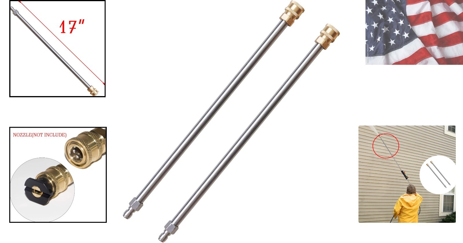 Heavy-Duty 17″ Extension Wand Set for Pressure Washers – 2 Pack, Quick Connect