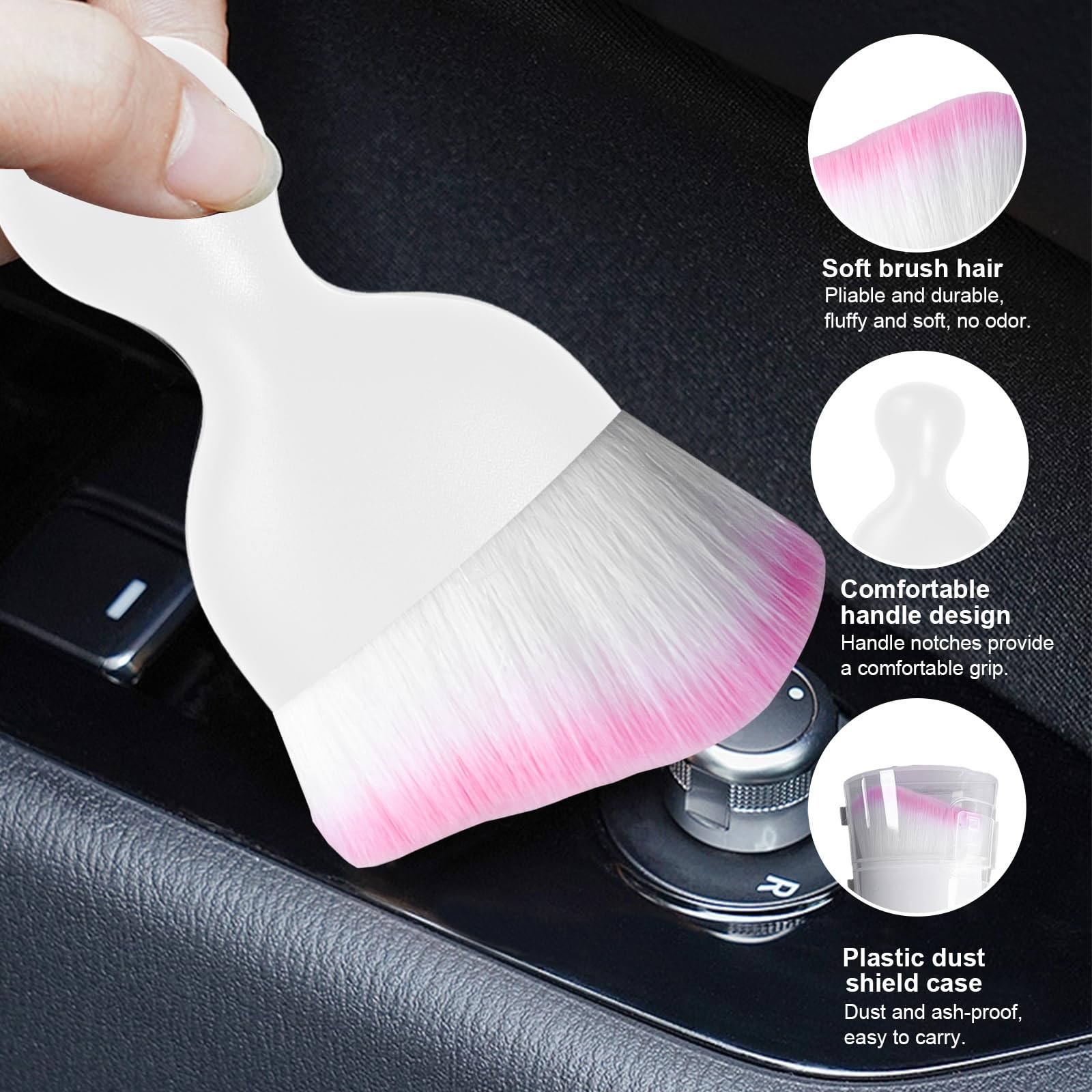 Ziciner 2 PCS Car Detailing Brush, Curved Soft 2 PCS, White/White/Pink