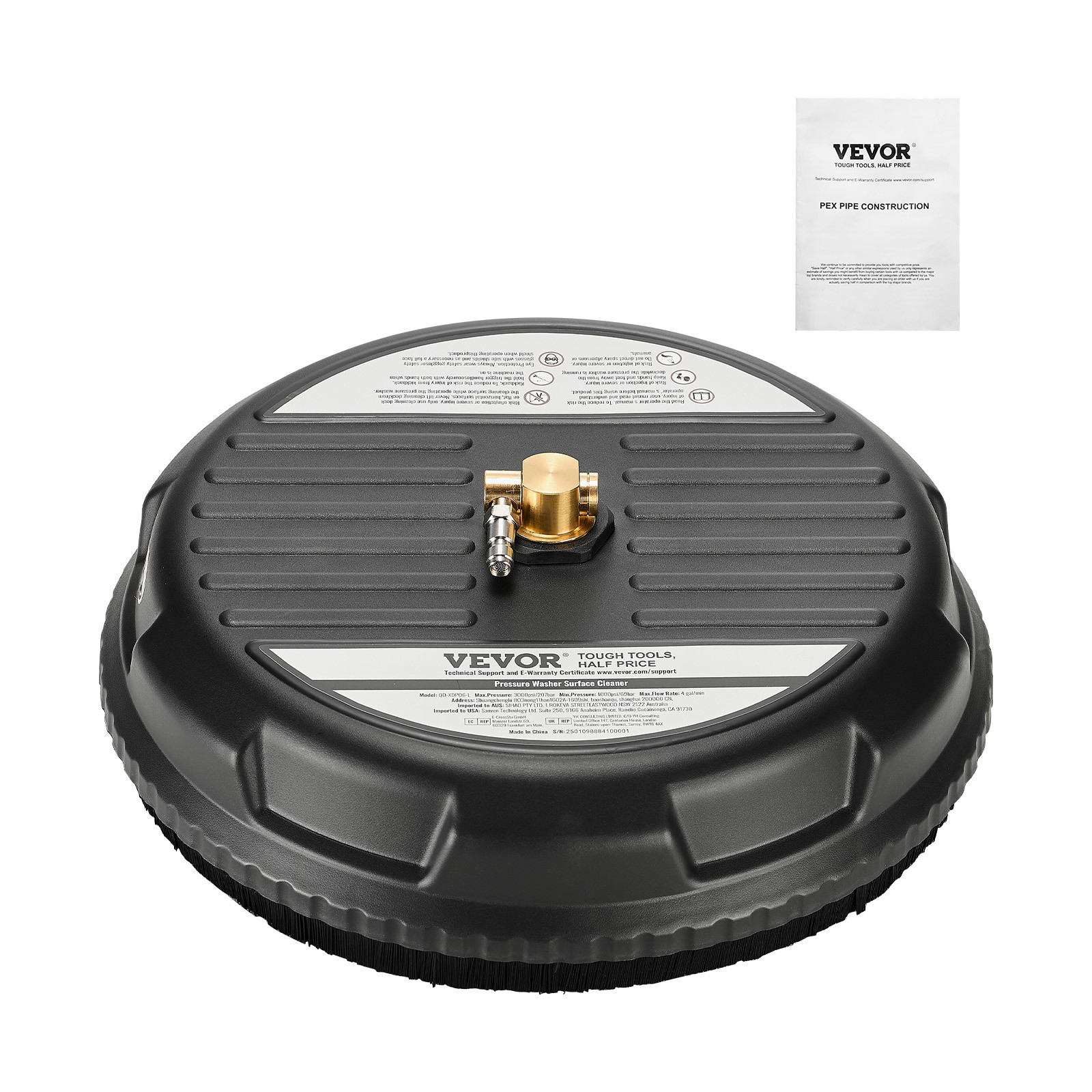 15″ Pressure Washer Surface Cleaner 4 Wheels 4000 Max PSI Plastic Black