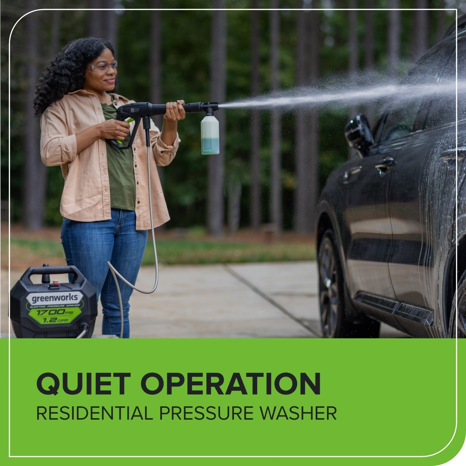 Greenworks 1700 Psi Hand-Carry Pressure Washer PW1603 20Ft Hose 35Ft Cord 2 Nozz