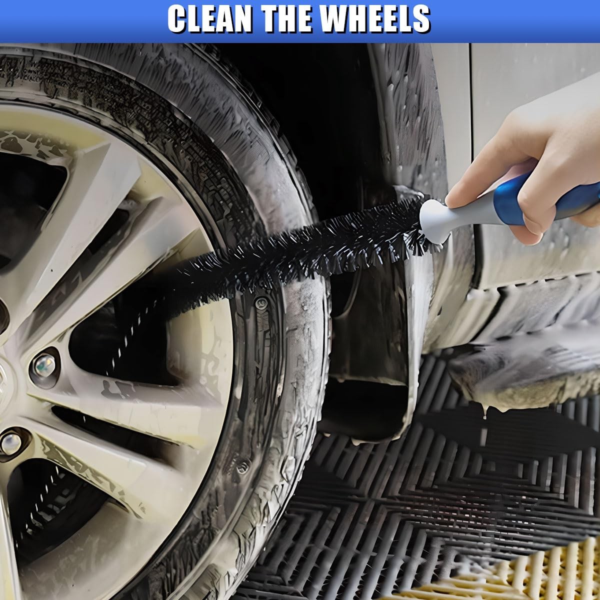 Tuxihapp Long Handle Car Engine Cleaning Brush, Hard Bristle 2PCS, Black