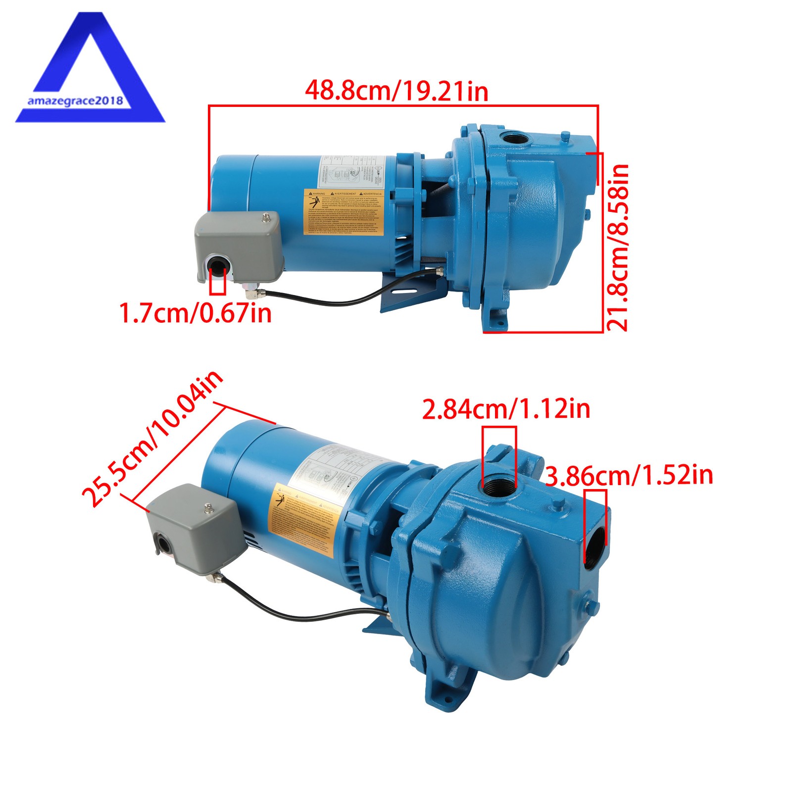 1/2 HP, Dual 115/230v Cast Iron J5S Shallow Well Jet Pump Single Phase 3450RPM