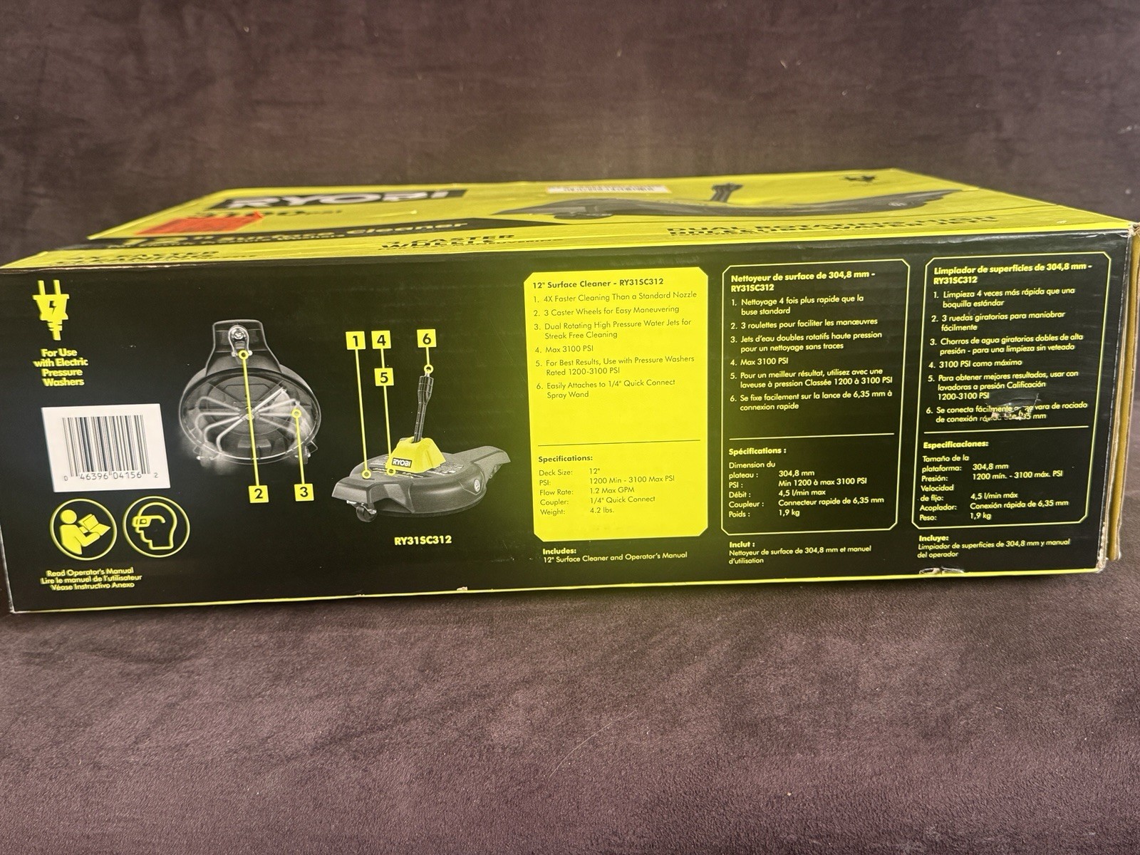 RYOBI 12 in. 3100 PSI Electric Pressure Washer Surface Cleaner w/Caster Wheels