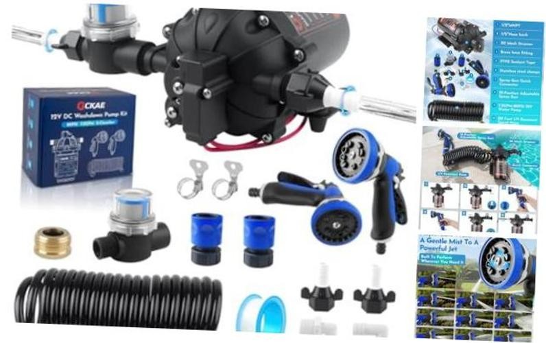 12V DC Washdown Pump Kit with 80 PSI 7.5 GPM – 5-Chamber Self Priming Diaphragm
