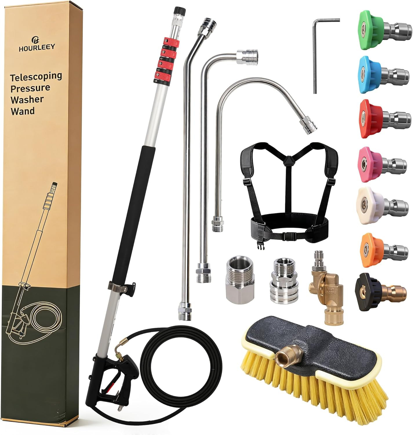 24 FT Telescoping Pressure Washer Wand, Power Washer Extension Wand with Brush H